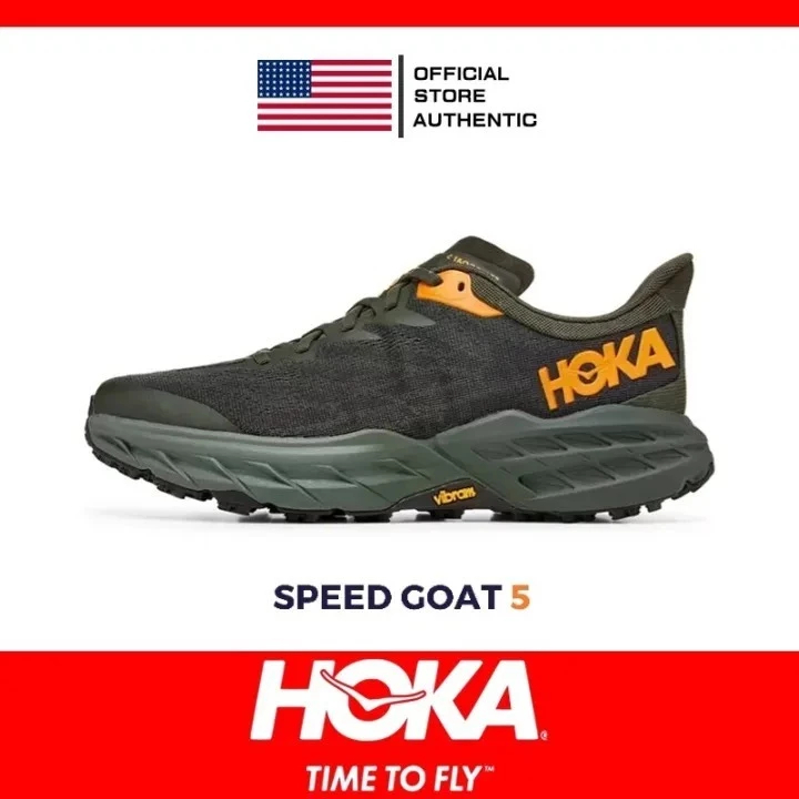 100% Genuine HOKA Speedgoat 5 Off-road For Men Dark Green Running Shoes