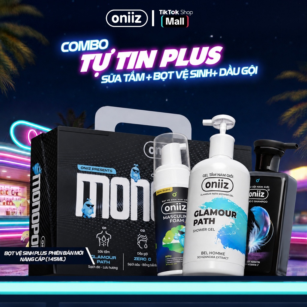 Combo Tự Tin Plus - Bọt vệ sinh nam giới Plus, Sữa tắm hương nước hoa Oniiz, Dầu gội nam tính mới