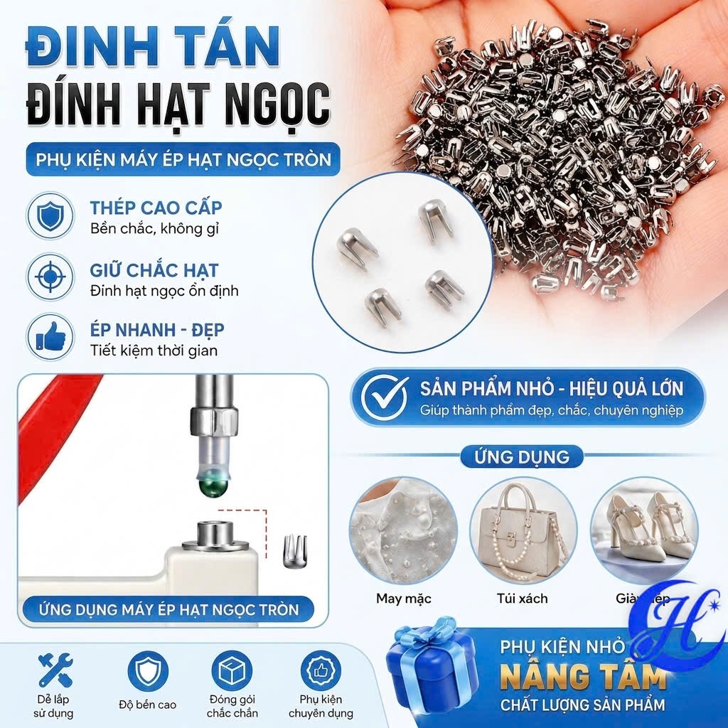 Set 500 đinh tán chân chấu đóng hạt cườm , đóng hạt ngọc trai nhựa không lỗ H&H HOME