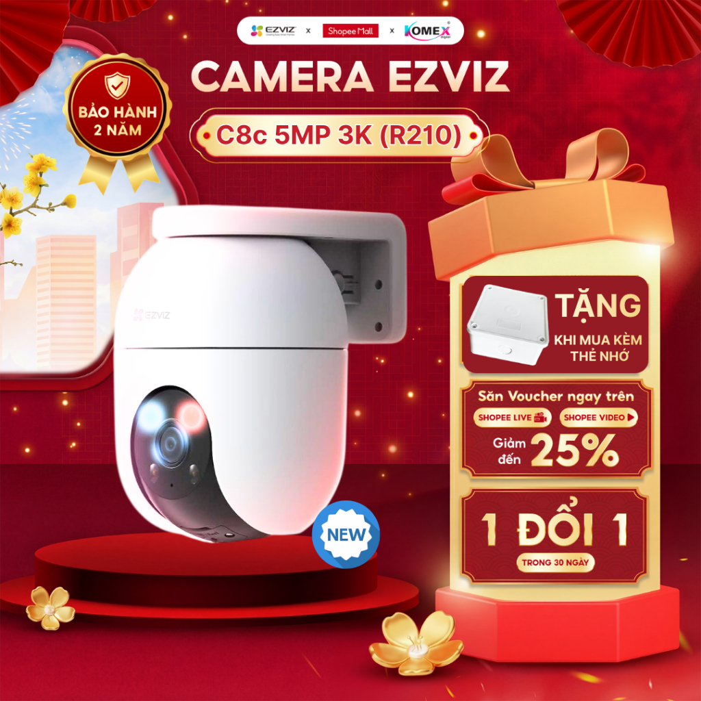 Camera Wifi Ngoài Trời Ezviz C8C 5MP Xoay 360 Phát Hiện Người Và Xe, Đàm Thoại 2 Chiều, Màu Đêm