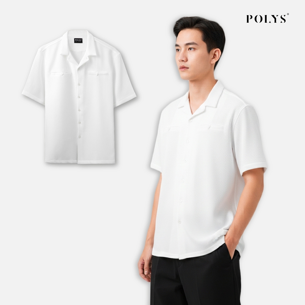 SALE HÈ Áo Sơ Mi Nam Trắng POLYS Vải Đũi Xốp Co Giãn 2 Chiều, Áo Sơ Mi Trắng WHITE ELEGANT