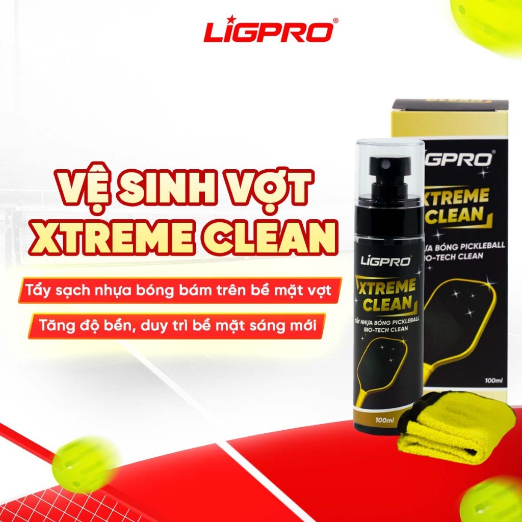 Xịt Vệ Sinh Vợt Pickleball LIGPRO Xtreme Clean 100ml Tẩy Sạch Nhựa Bóng Cứng Đầu, Làm Mới Bề Mặt Vợt