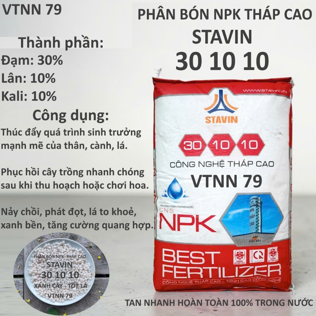 BAO 25KG PHÂN BÓN NPK 30 10 10 STAVIN THÁP CAO. XANH CÂY TỐT LÁ