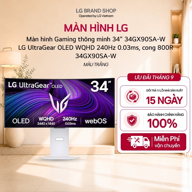 [Chỉ giao miền Nam/Bắc] Màn hình Gaming thông minh 34" 34GX90SA-W LG UltraGear OLED WQHD 240Hz 0.03m