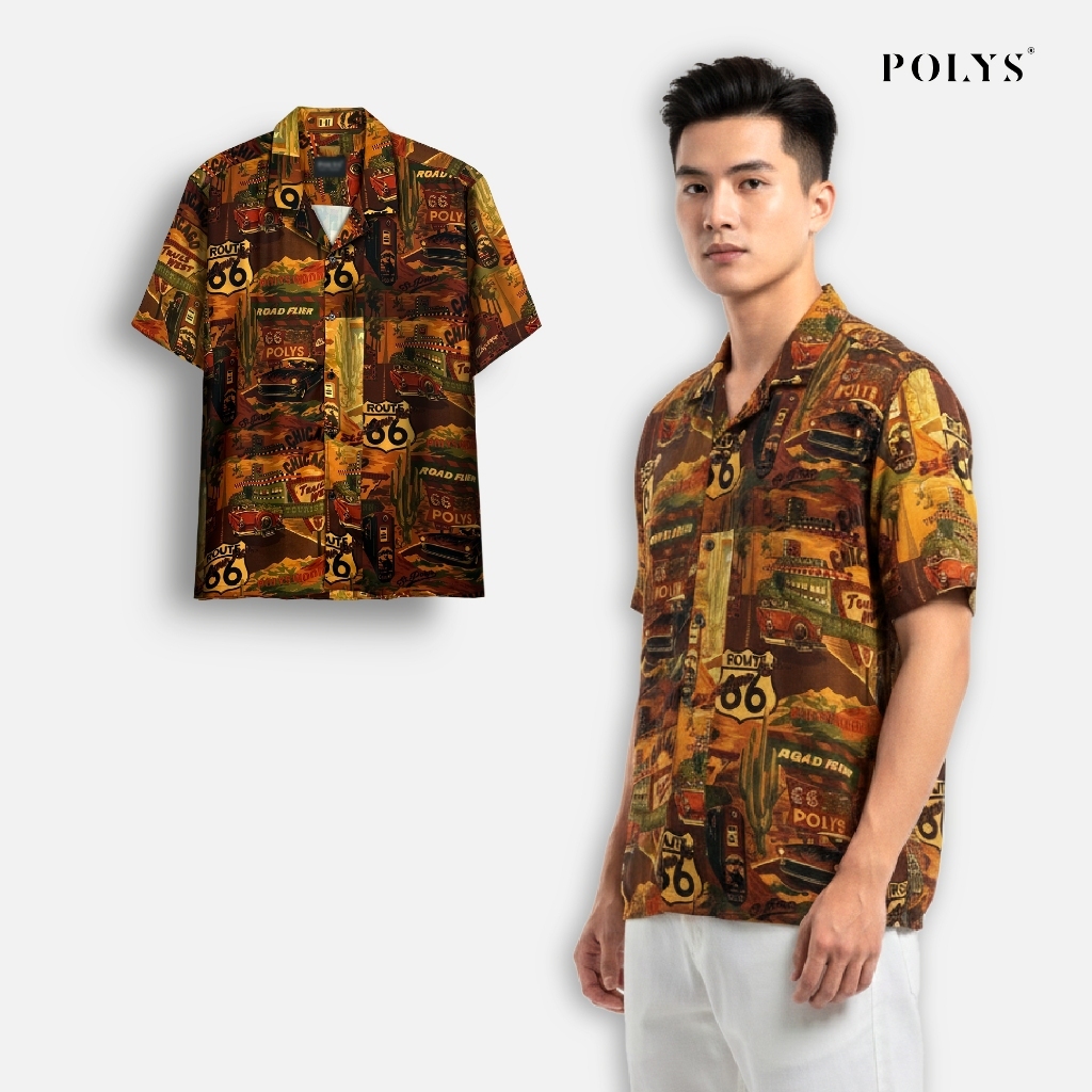 SALE HÈ Áo Sơ Mi Họa Tiết Ngắn Tay Nam POLYS Lụa Mango Không Nhăn Mềm Mịn Co Giãn 4 Chiều. MAX FLARE