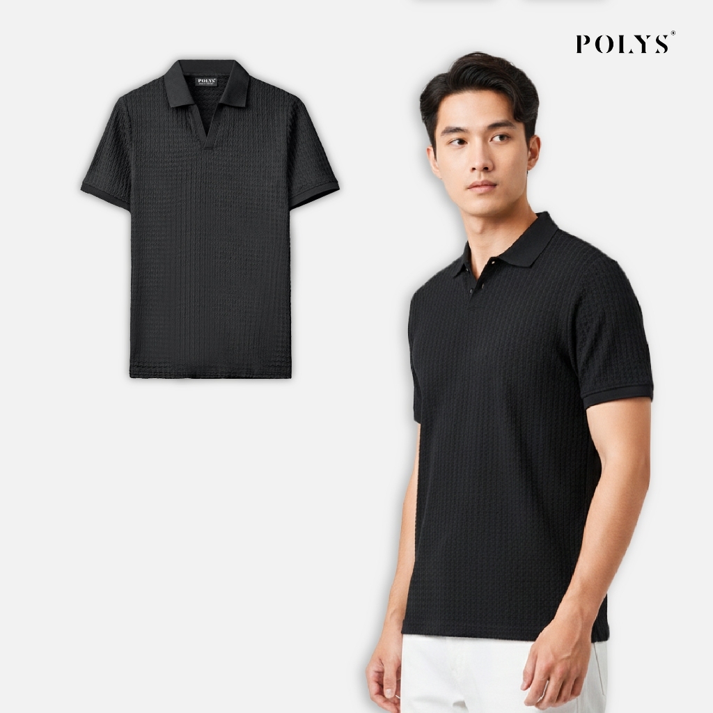 SALE HÈ Áo polo nam cổ V trẻ trung POLYS, Chất vải thun dệt nổi vân mềm mịn co giãn 4 chiều, Áo polo