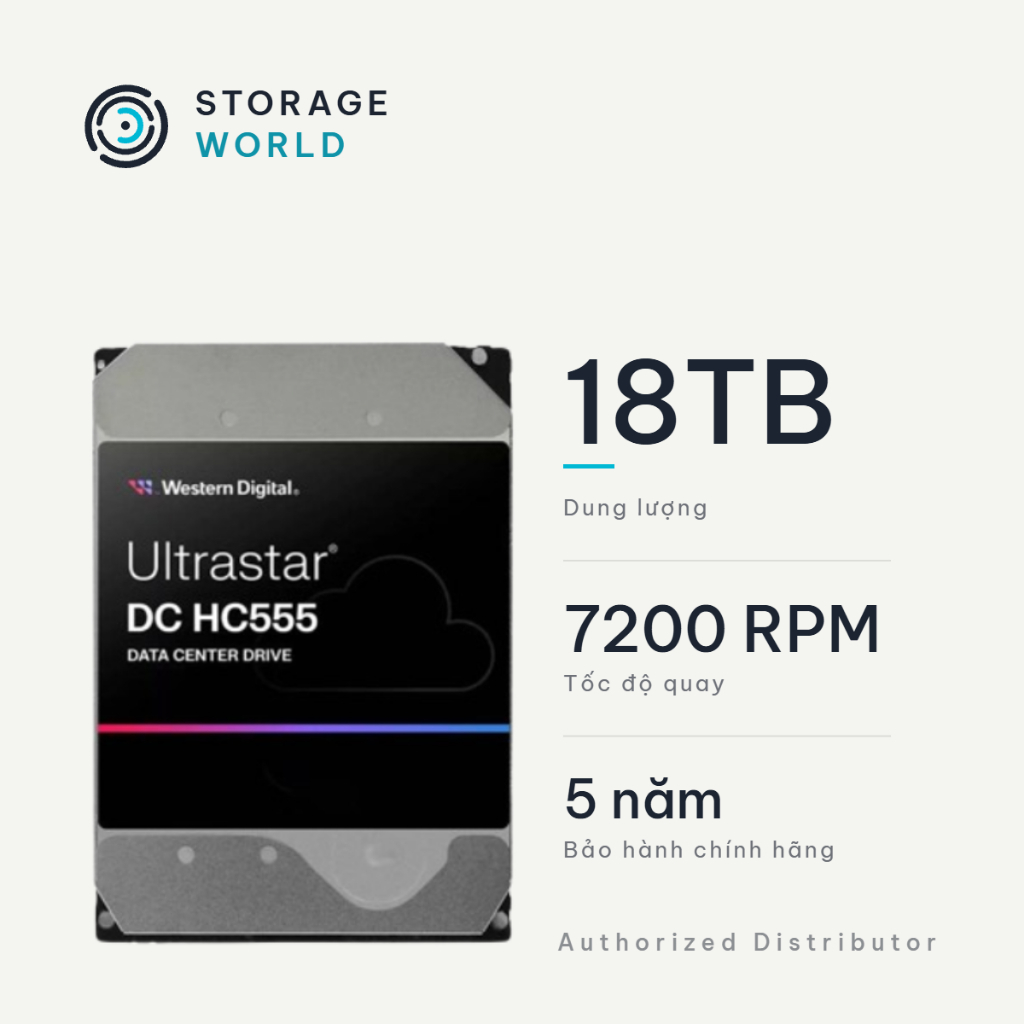 Ổ Cứng Gắn Trong HDD WD Ultrastar HC555 (16TB/18TB) 3.5" SATA 7200RPM 512MB Cache Enterprise Server 