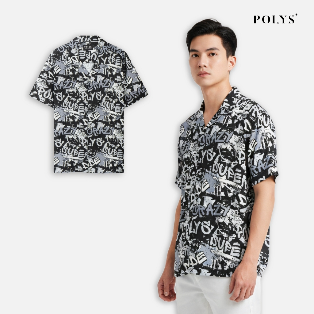 SALE HÈ Áo sơ mi nam POLYS, Vải Lụa co giãn 4 chiều, mềm mịn, thoáng khí, họa tiết CRAZY DUDE