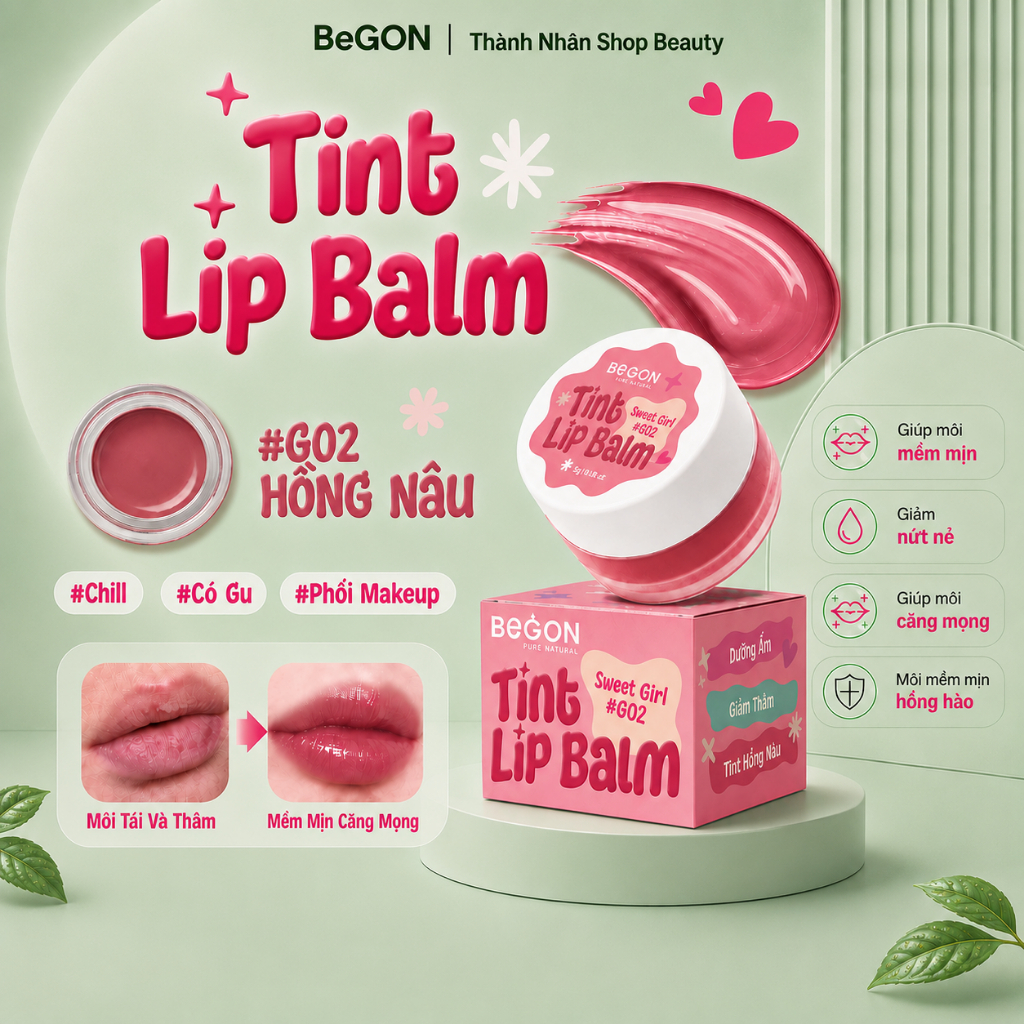 [G02  - Màu Hồng Nâu] Son Dưỡng Môi Tint Lip Balm 5g | BeGON