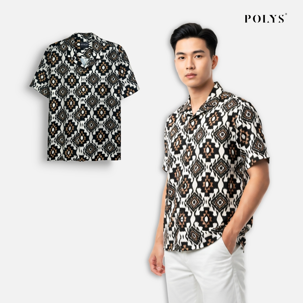 SALE HÈ Áo Sơ Mi Họa Tiết Ngắn Tay Nam POLYS, Lụa Mango Không Nhăn, Mềm Mịn Thấm Hút Tốt, Co Giãn 4 