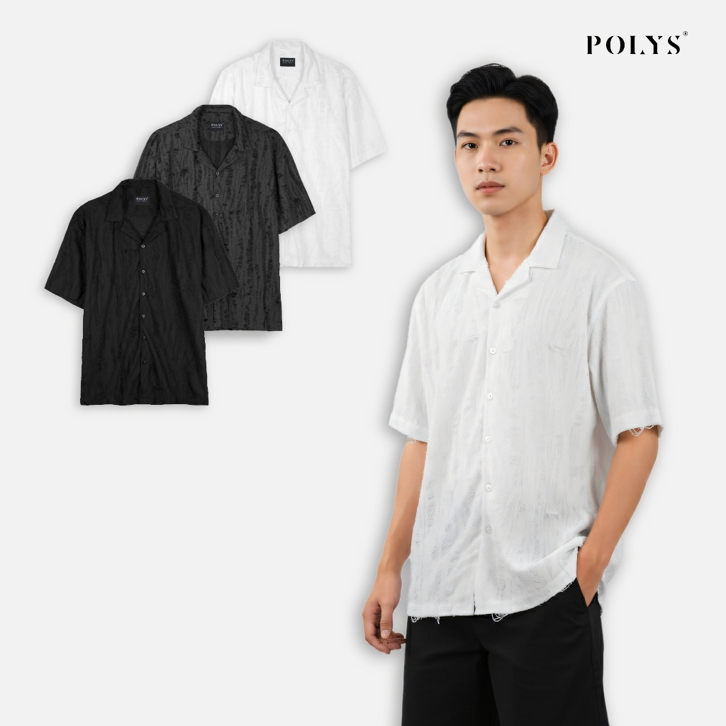 SALE HÈ Áo sơ mi nam POLYS Vải Linen Wash Rách Thoáng Khí Áo sơ mi tay ngắn RAWLAND