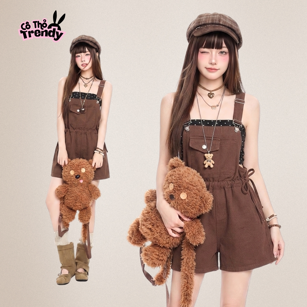 Yếm quần jean nữ ngắn kèm dây tăng đơ phong cách trẻ trung Cô Thỏ Trendy Y3