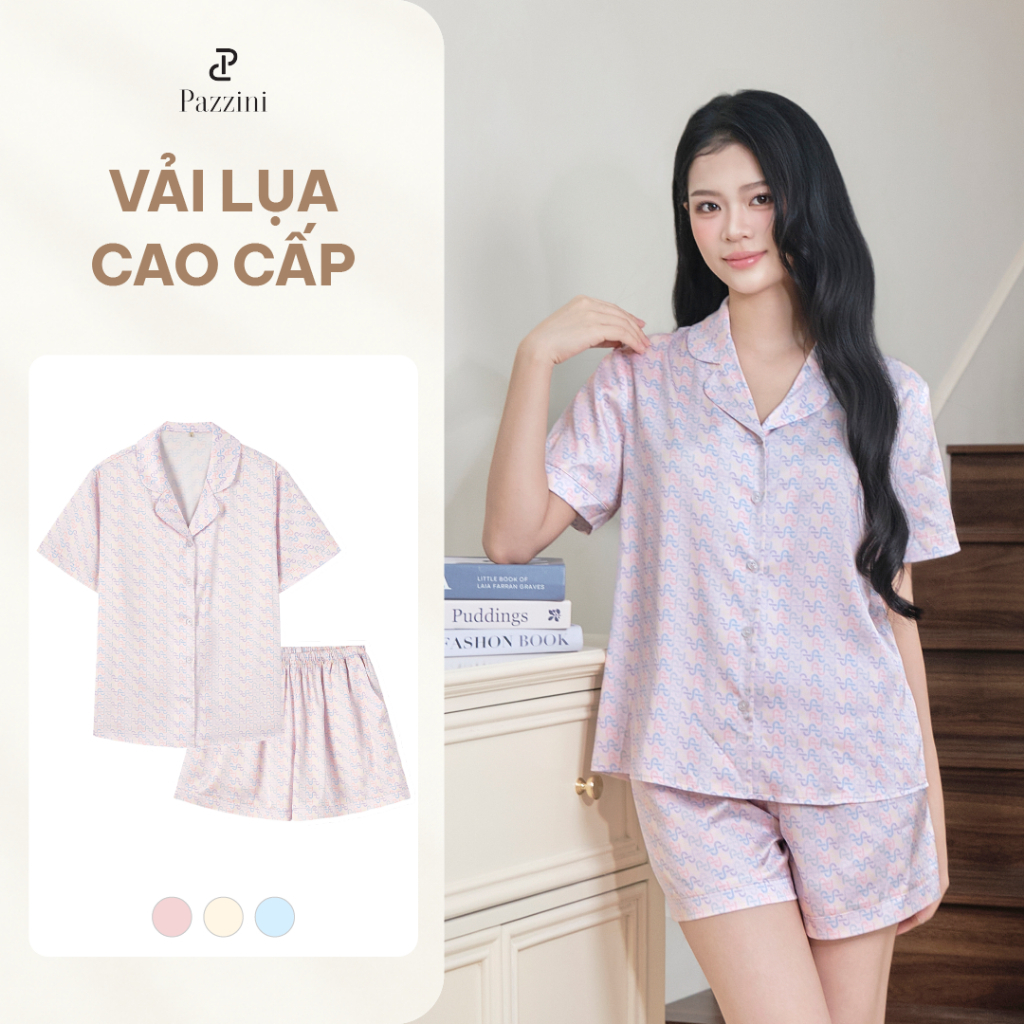 [VHL x Pazzini] Bộ mặc nhà Pijama Pazzini cổ bẻ chất lụa mềm mại phù hợp nhiều dáng người - SW003