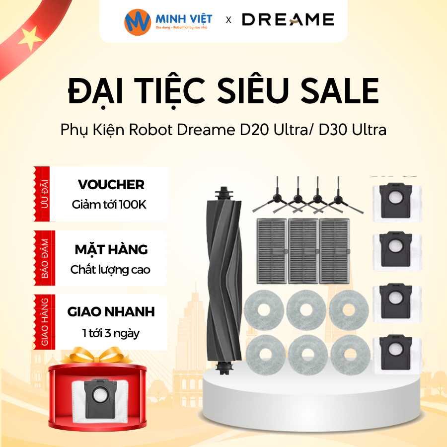 Phụ Kiện Dreame D20 Ultra/ D30 Ultra Cho Robot Hút Bụi - Hàng Chất Lượng - Cao cấp 100% - Minh Việt