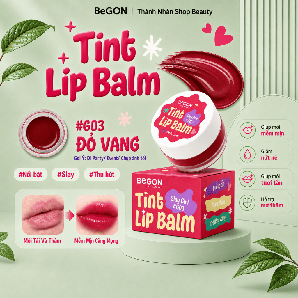 [G03  - Màu Đỏ Vang] Son Dưỡng Môi Tint Lip Balm 5g | BeGON