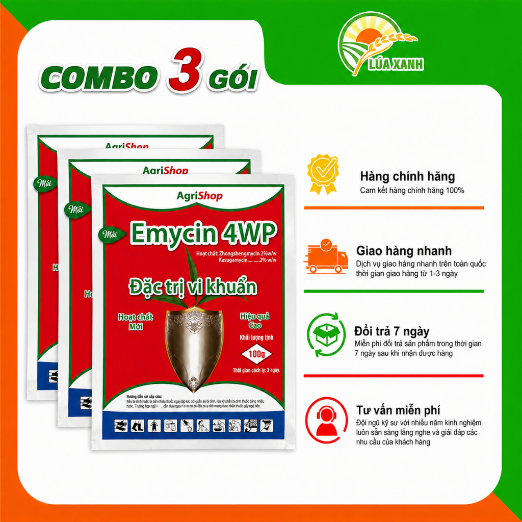 [Combo 3 gói] EMYCIN 4WP 100G – Hỗ Trợ Quản Lý Bạc Lá Trên Lúa