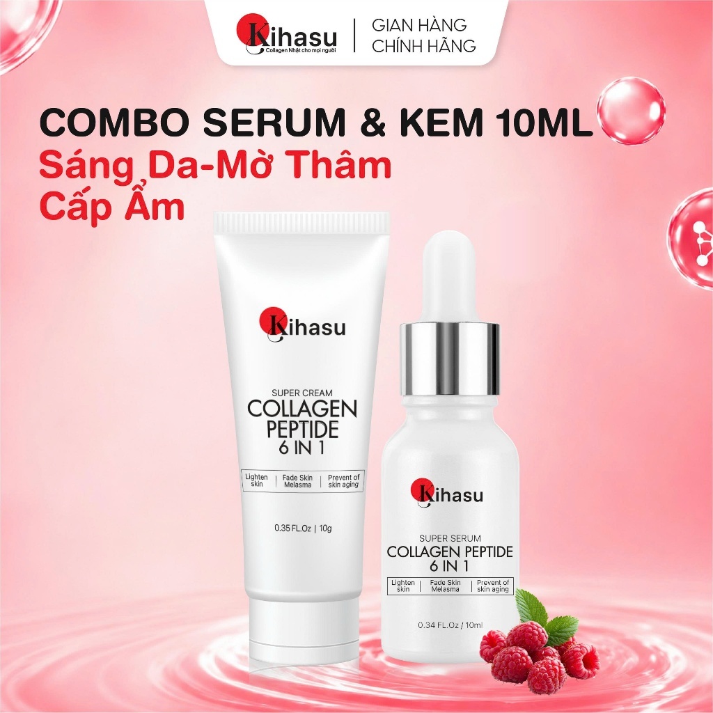 Combo Serum Kem Dưỡng KIHASU Mờ Thâm Sáng Da Cấp Ẩm Phục Hồi Collagen Niacinamide Mini 10ml