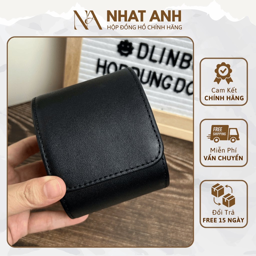 Hộp Đựng Đồng Hồ Du Lịch Một Ngăn Nhật Anh Box Da Ngựa Trơn Màu Đen Bảo Hành 6 Tháng