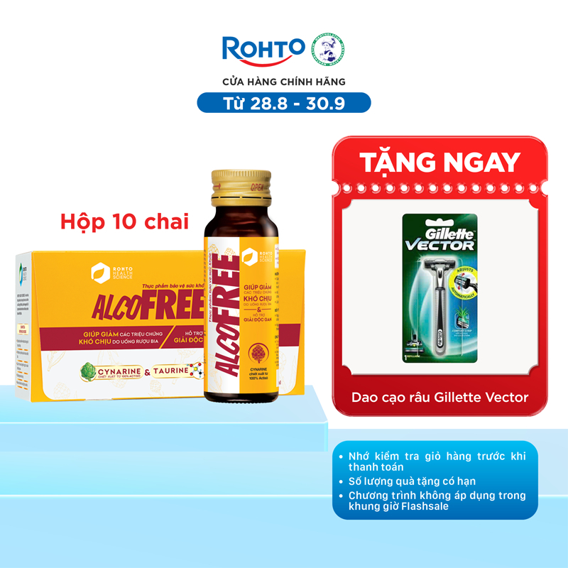 Nước uống giải rượu, thải độc gan Alcofree lốc 10 chai x 50ml