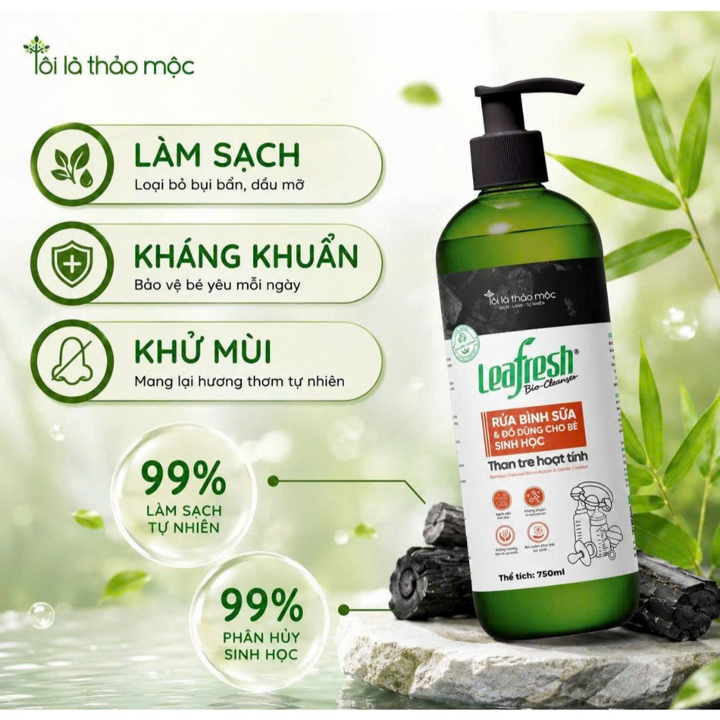 Nước Rửa Bình Sữa Leafresh Bio-Cleanser 750ml – Sạch Cặn Sữa, Dịu Nhẹ Cho Đồ Dùng Của Bé