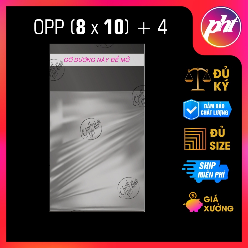 [8x10+4] Túi bóng kính trơn OPP trong suốt có keo sẵn dán miệng đóng gói bao bì quần áo bánh kẹo muỗ