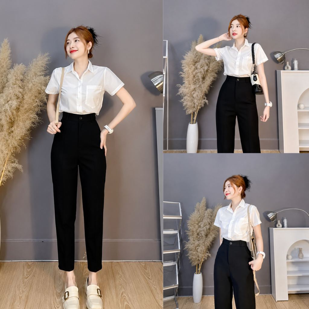 Quần Tây Baggy Nữ Lưng Cao Công Sở Đi Học Dáng Dài Ống Đứng Màu Đen -Quần Vải Công Sở Dày Dặn