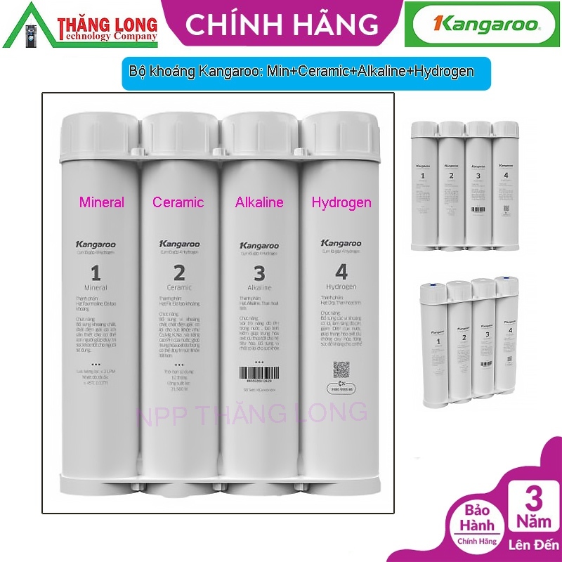 Bộ 4 lõi lọc chức năng Alkaline Kangaroo - Mineral+Ceramic+Alkaline+Hydrogen