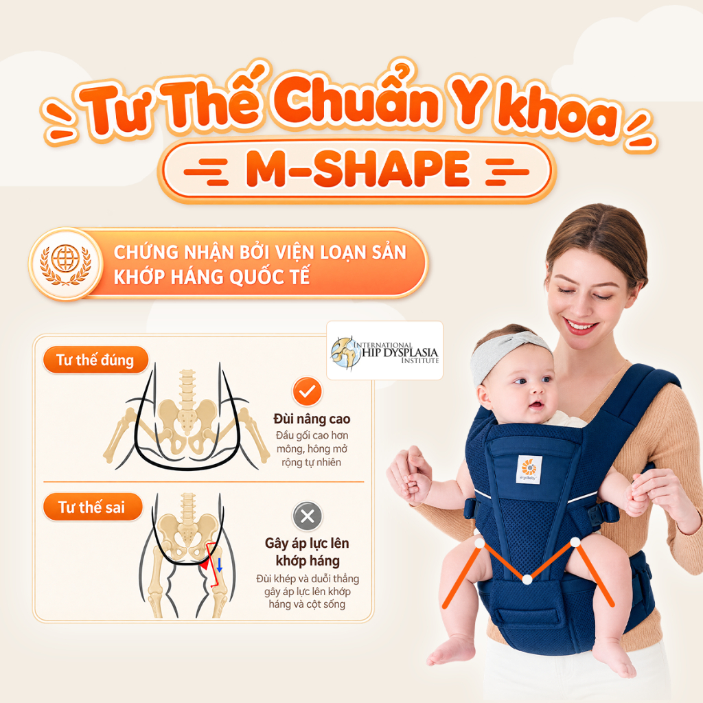 Địu Em Bé Ergobaby Alta Hip Seat Có Bệ Ngồi, 4 Tư Thế Địu, Thoáng Khí, Cho Bé 4–48 Tháng | Chính Hãn