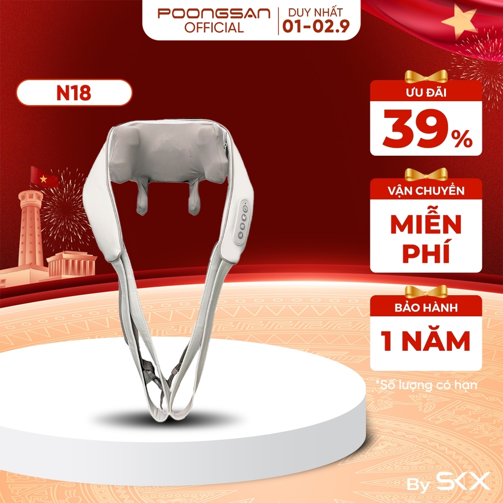 [TOP BÁN CHẠY] Máy Massage Cổ Vai Gáy POONGSAN N18 Nhiệt Hồng Ngoại 45°C Massage 4D + 6 Kỹ Thuật