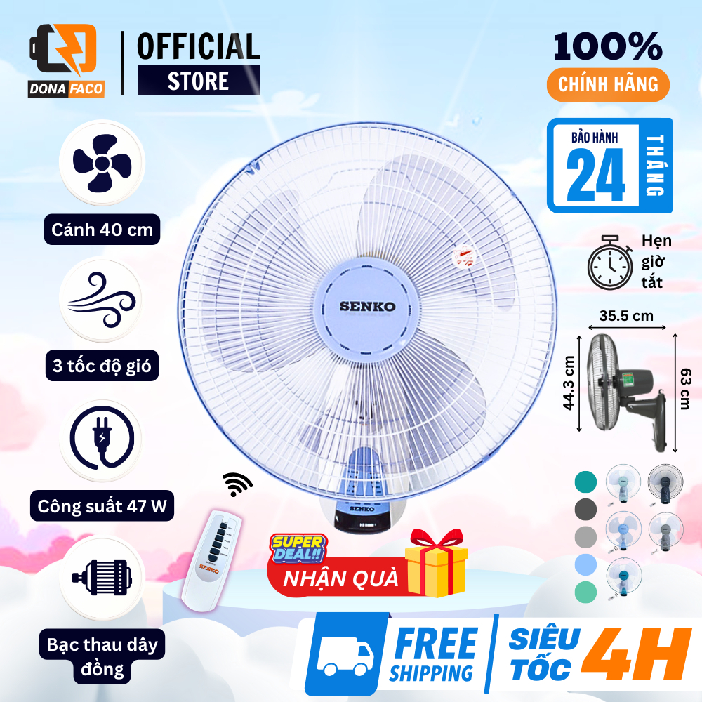 Quạt treo tường điều khiển từ xa Senko TR1628 công suất 47w 3 cánh chính hãng