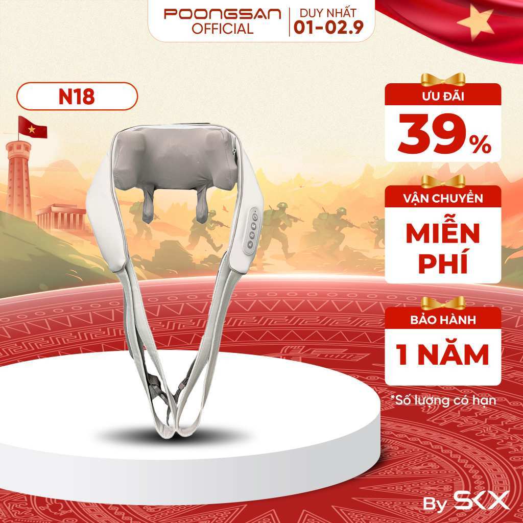 [DEAL ĐỘC QUYỀN] Máy Massage Cổ Vai Gáy POONGSAN N18 Massage 4D 3 Chế Độ + Nhiệt Hồng Ngoại 45°C