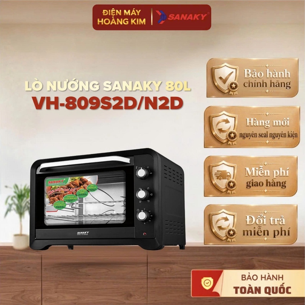 Lò Nướng Sanaky VH-809S2D 80L - 2000W Khoang & Vỏ Thép Không Gỉ, Quạt Đối Lưu Chính Hãng