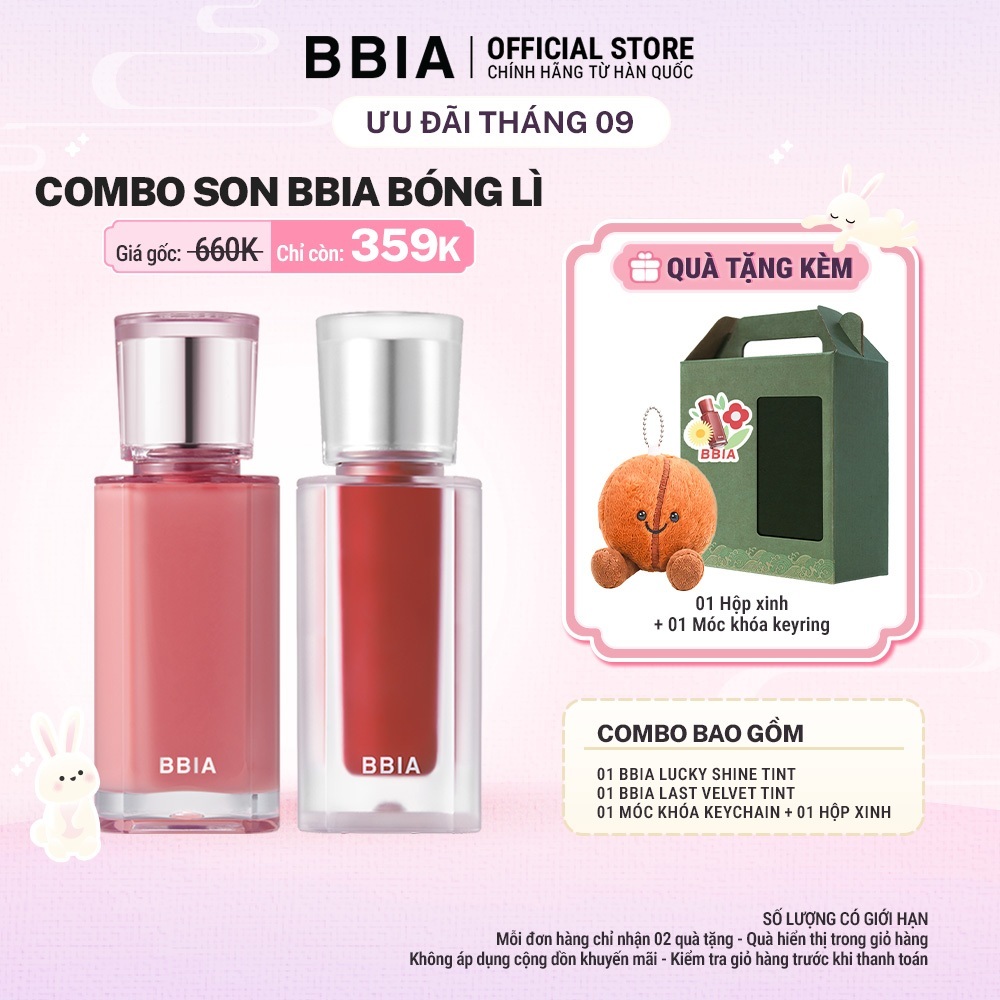 COMBO Son BBIA Bóng Lì: 01 Son tint bóng BBIA Lucky Shine Tint + 01 Son kem nhung thuần chay BBIA La