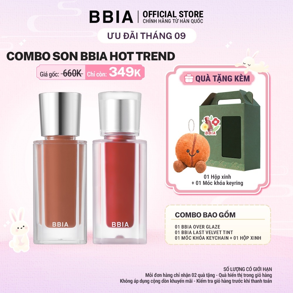 COMBO Son BBIA Hot Trend: 01 Son bóng mượt mà BBIA Over Glaze + 01  Son kem nhung thuần chay BBIA La