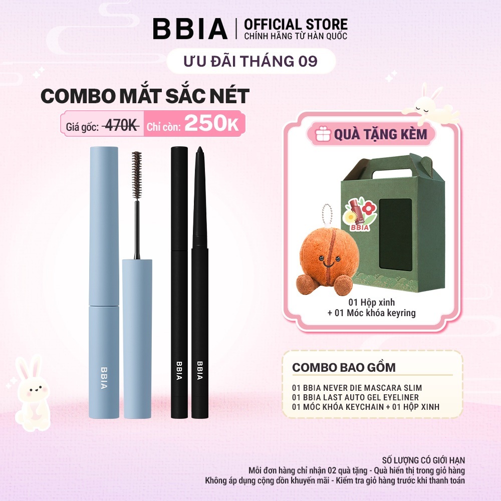 COMBO Mắt Sắc Nét: 01 Mascara tơi mi, không lem BBIA Never Die Slim + 1 Kẻ mắt chống nước BBIA Last 