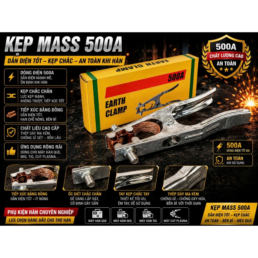 Kẹp mass kềm mass kẹp hàn kẹp mát 300A 500A cho máy hàn điện tử