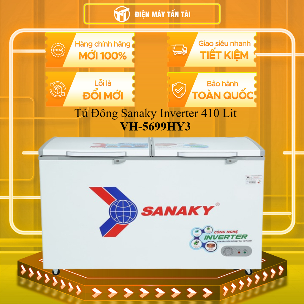 (HCM) - VH-5699HY3 - Tủ Đông Sanaky Inverter 410 Lít VH-5699HY3 - 1 ngăn đông, 2 cửa - dàn đồng