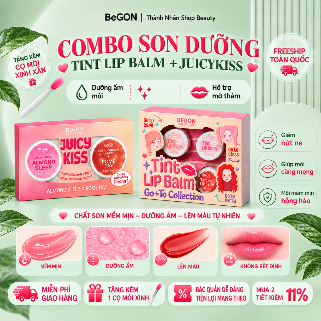 [CB3+CB] Set 3 Son Dưỡng Tint Lip Balm + CB Juicy Kiss [5 màu x 5g] | BEGON