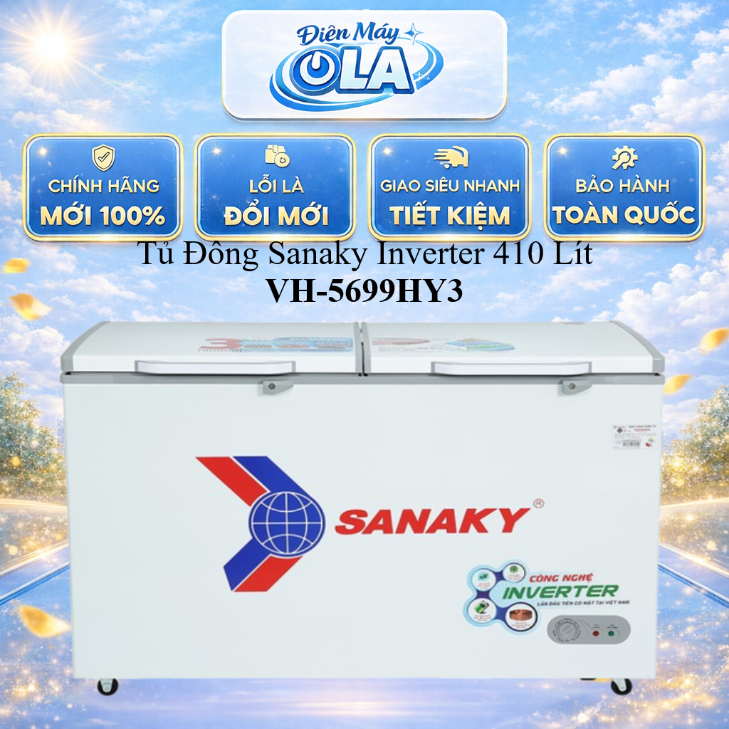 (HCM) - VH-5699HY3 - Tủ Đông Sanaky Inverter 410 Lít VH-5699HY3 - 1 ngăn đông, 2 cửa - dàn đồng
