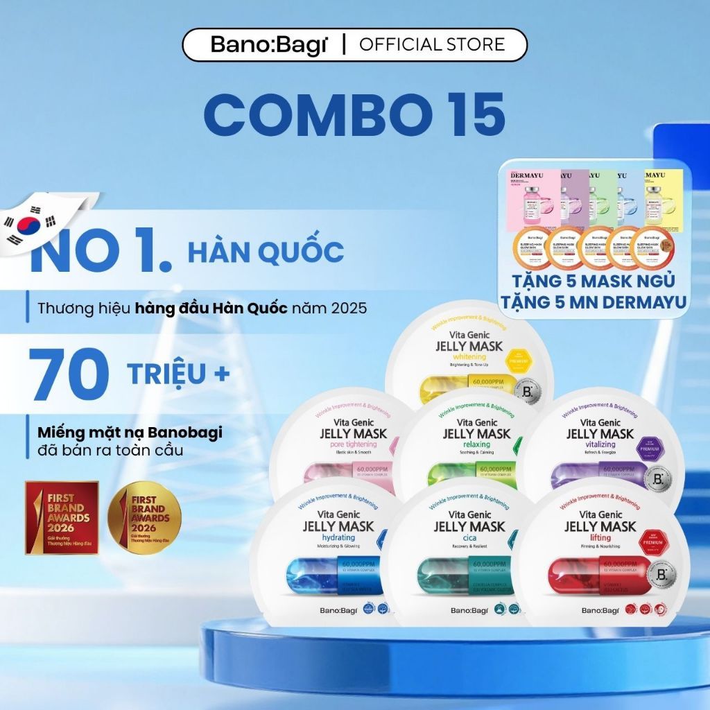 [ MUA 15 TẶNG 5 mask ngủ + 5 mask Dermayu]  COMBO 15 Mặt Nạ BANOBAGI Vita Genic Jelly Mask 30ml x 15
