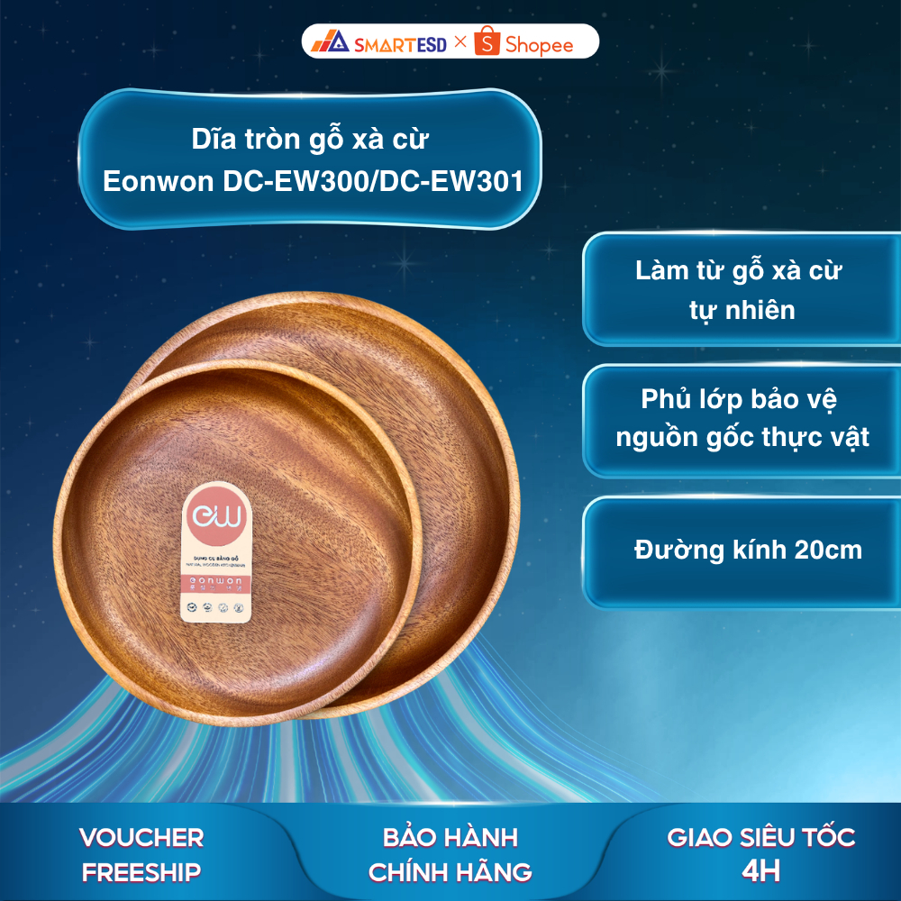 Dĩa tròn gỗ xà cừ Eonwon DC-EW300/DC-EW301 - Chất liệu gỗ tự nhiên - Hàng chính hãng
