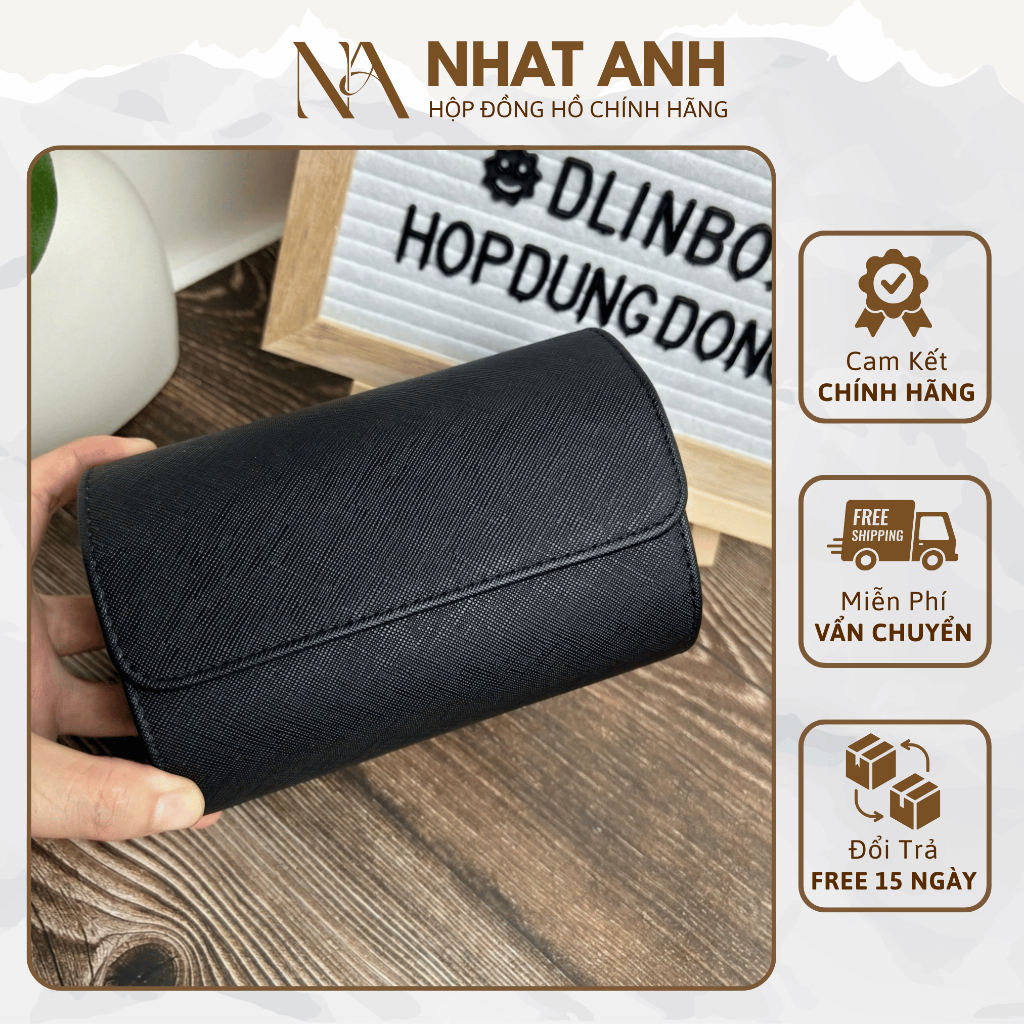 Hộp Đồng Hồ Nhật Anh Box Da PU Vân Chéo Hai Ngăn Màu Đen Cao Cấp Bảo Hành 6 Tháng