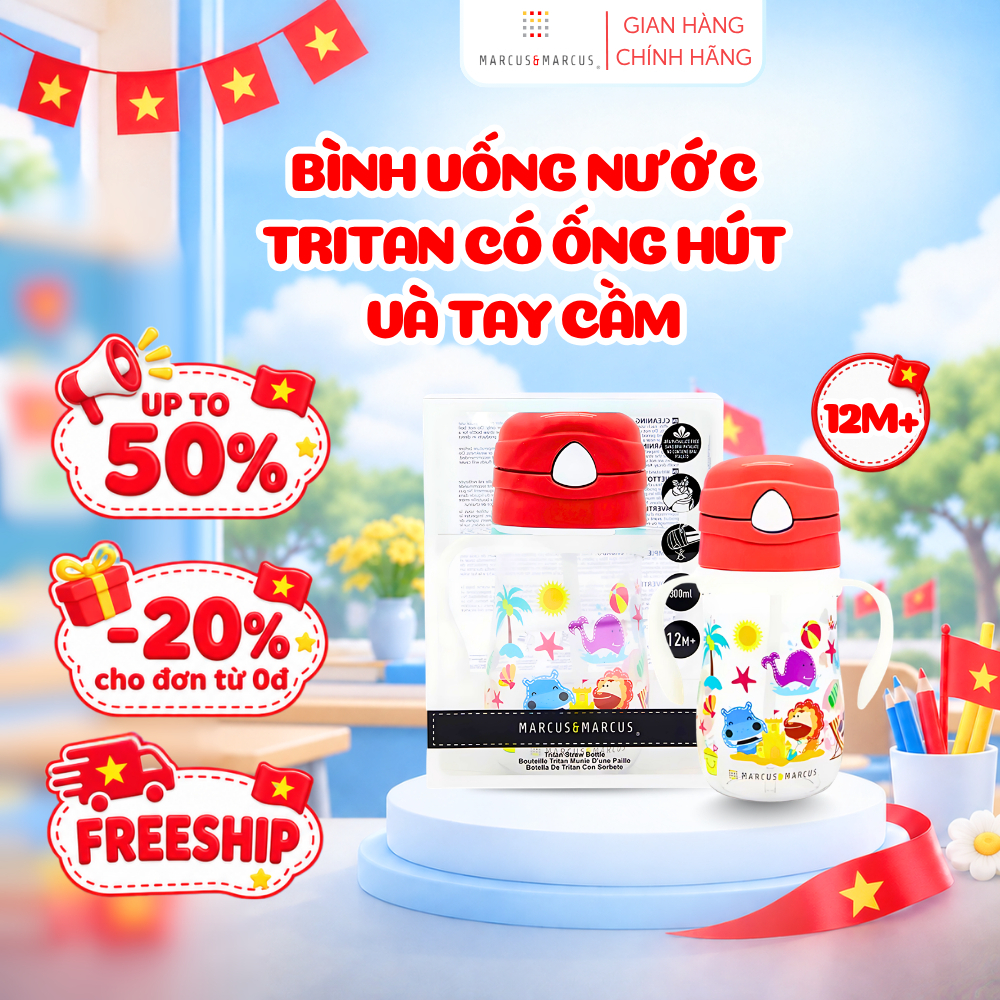 Bình Uống Nước Có Ống Hút Cho Bé Tritan Marcus & Marcus, Từ 12 Tháng - Marcus