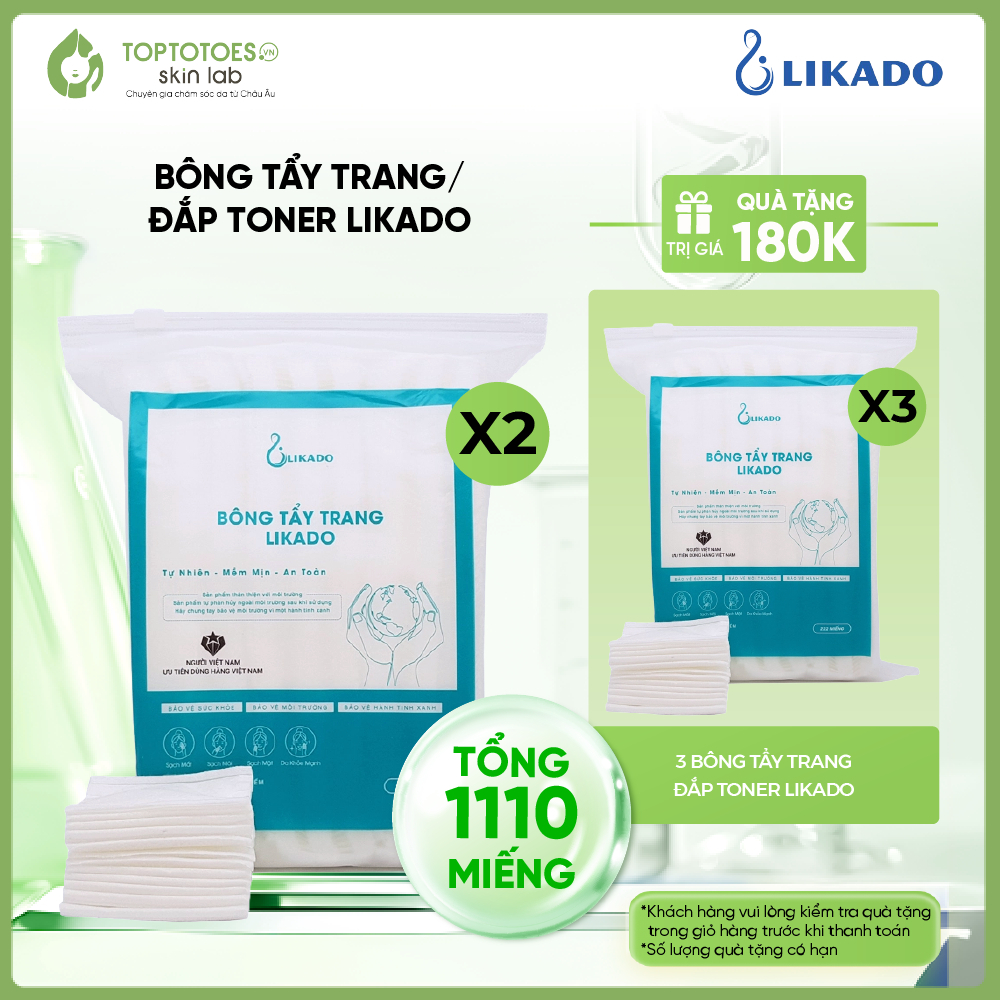 (TỔNG 1110 MIẾNG) Bông tẩy trang/đắp toner Likado mềm mịn, không xơ bông