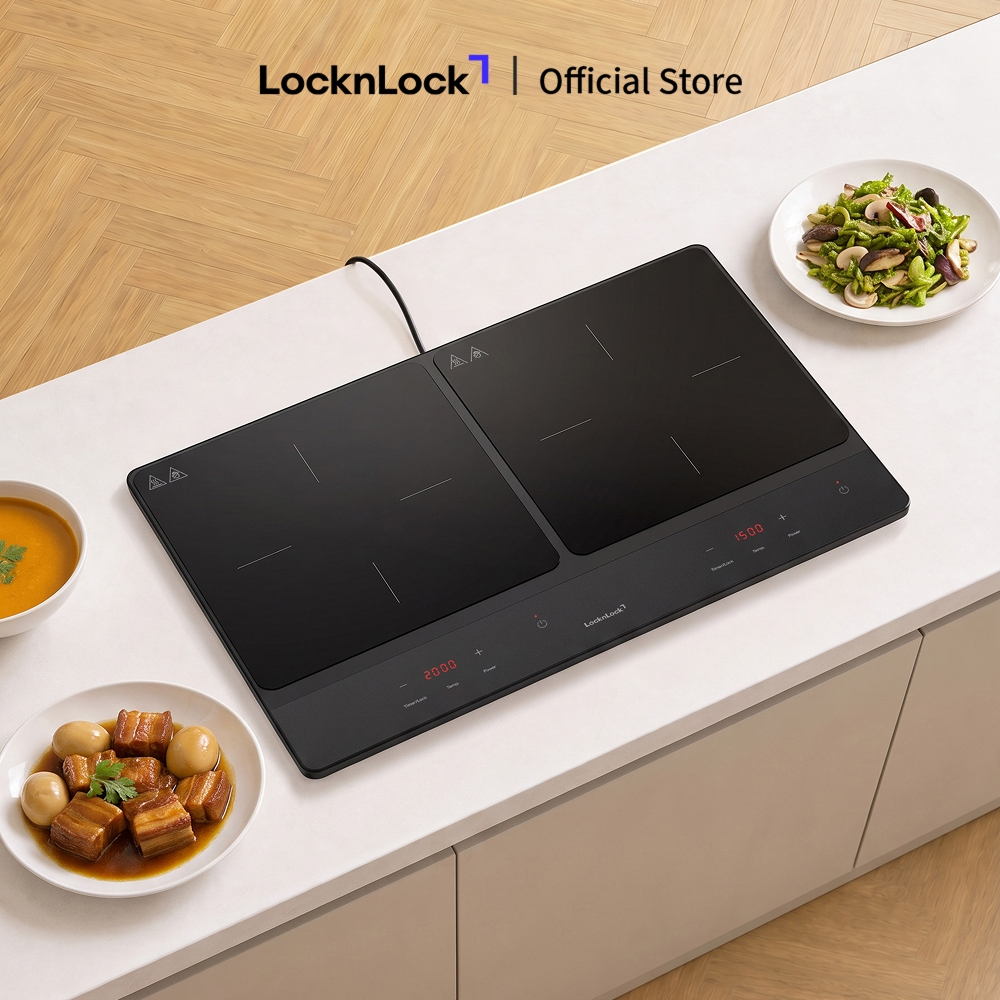 Bếp Điện Từ Đôi Locknlock Dual Induction Cooktop Mặt Kính Ceramic Cao Cấp Với 10 Công Suất Nấu EJI34