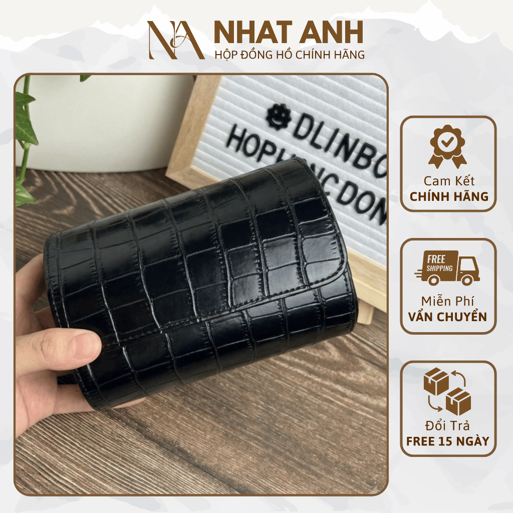 Hộp Đựng Đồng Hồ Da PU Vân Cá Sấu Hai Ngăn Màu Đen Nhật Anh Box Cao Cấp Bảo Hành 6 Tháng
