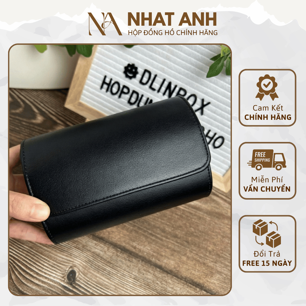 Hộp Đựng Đồng Hồ Hai Ngăn Da PU Trơn Màu Đen Nhật Anh Box Cao Cấp Bảo Hành 6 Tháng