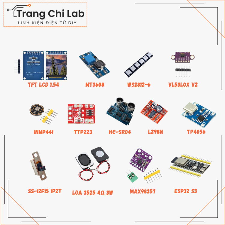 Combo DIY AI Robot 13 Món ESP32-S3 Màn Hình 1.54 Inch Mic INMP441 Loa 3525 Trọn Bộ Linh Kiện Robot