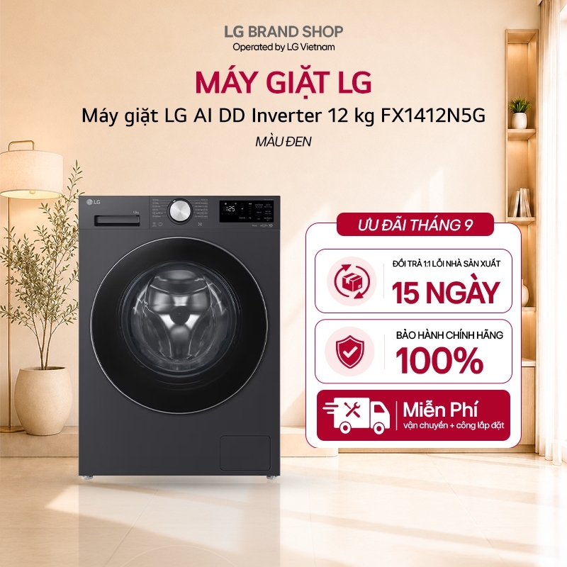 [Chỉ giao miền Nam/Bắc] FX1412N5G - Máy giặt lồng ngang LG AI DD Inverter 12 kg FX1412N5G