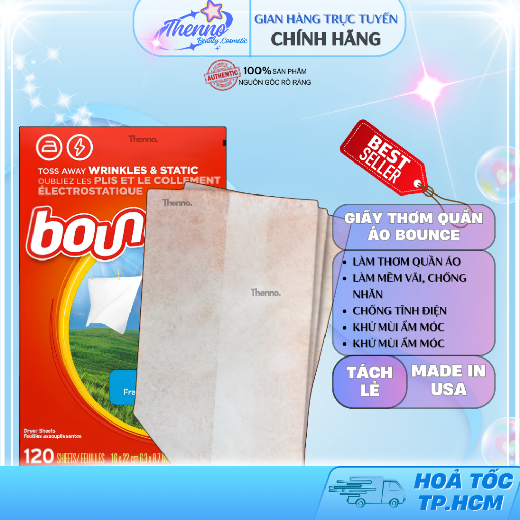 [Tách Lẻ] Giấy Thơm Quần Áo Bounce - Giúp Làm Mềm Vãi & Chống Tĩnh, Khủ Mùi Ẩm Móc